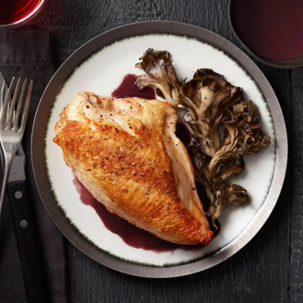 Roast Chicken and Mushrooms with Red Wine Sauce